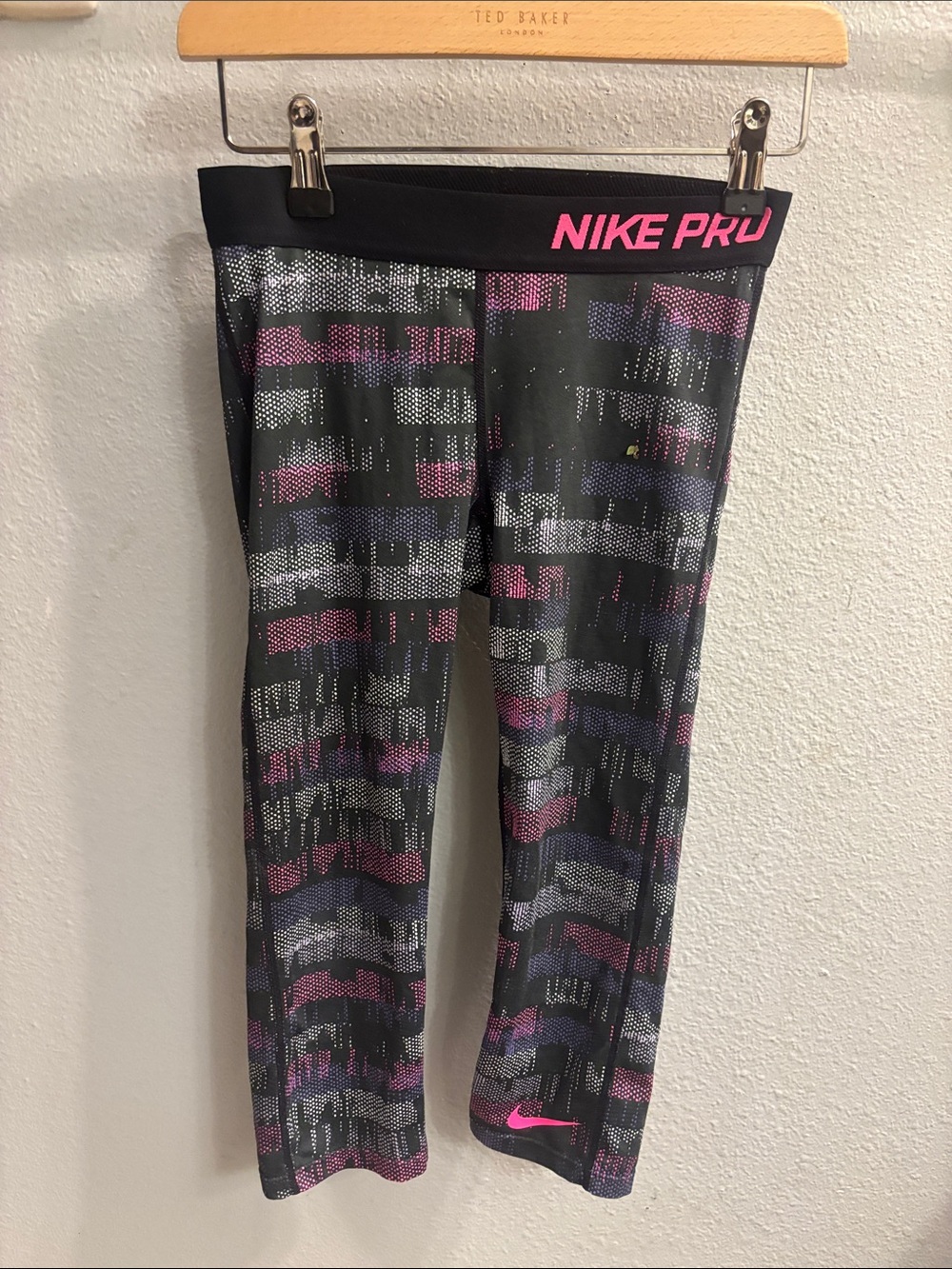 Nike Black Capri Leggings with Pink & Purple Accent Print